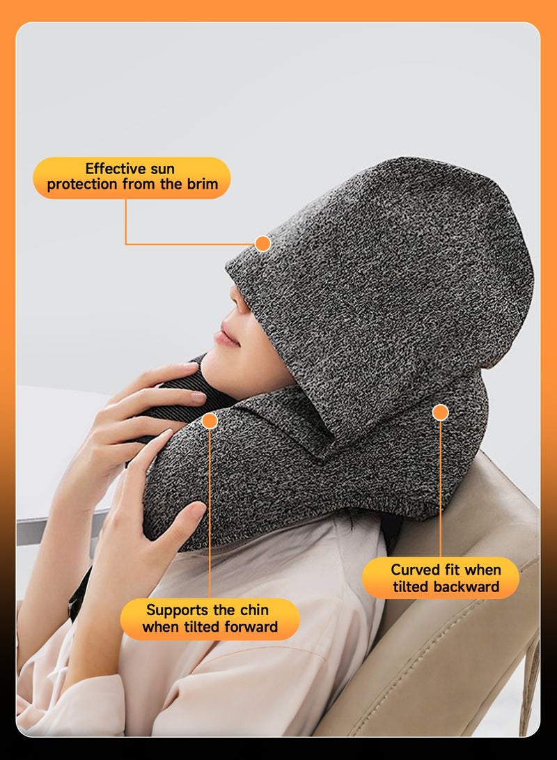 HomKawt Travel Pillow, Neck Pillow with Hood - Velvet Memory Foam for Adults, Head & Neck Support for Airplane, Car, Office Sleeping & Long Flights (Gray) - Image 2